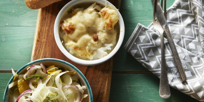 Visgratin met sinaasappel-venkelsalade