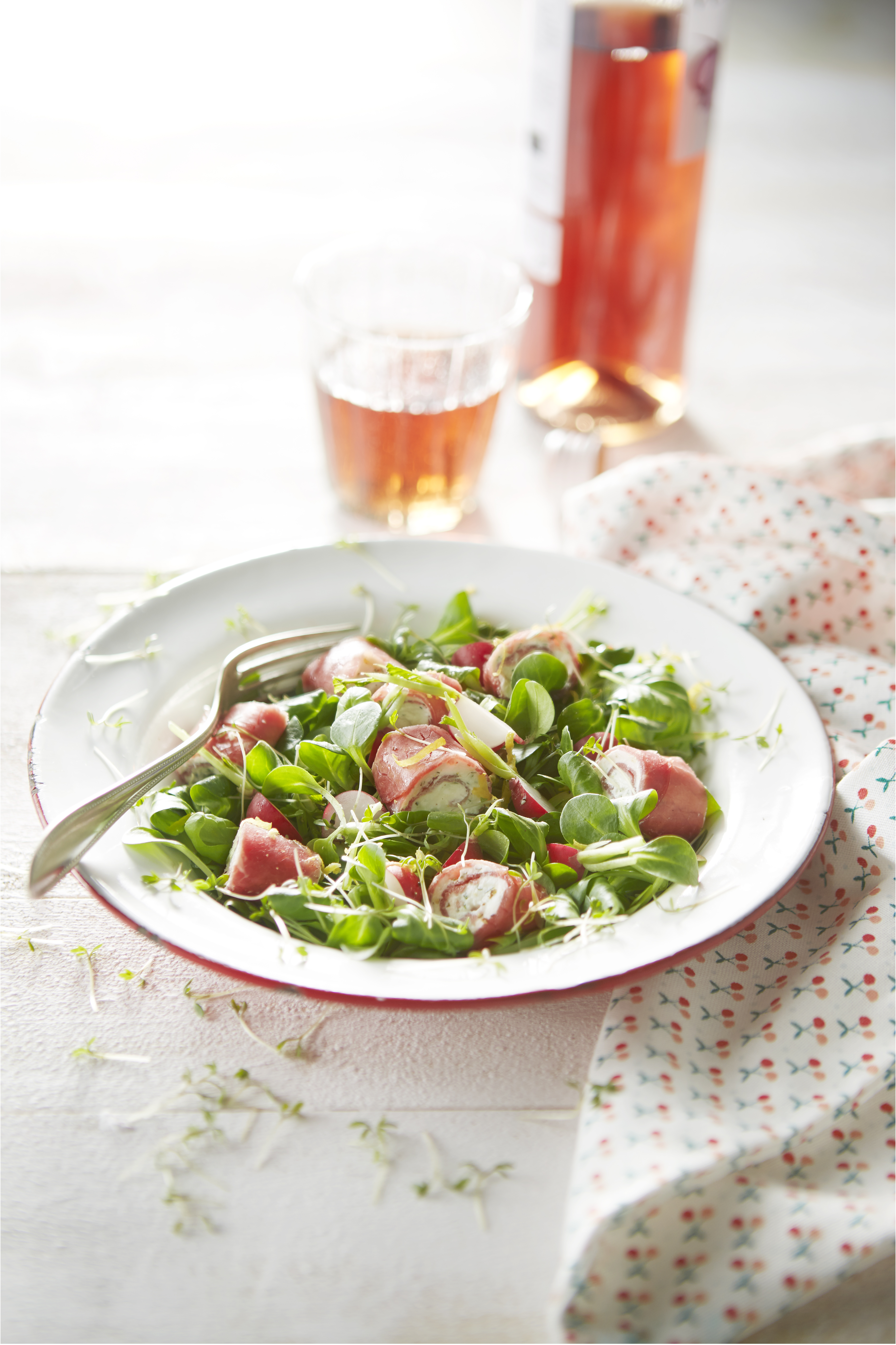 Lentesalade met ricottarolletjes