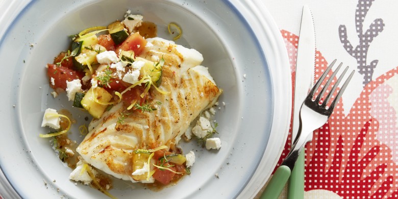Kabeljauw met courgette, tomaat en feta