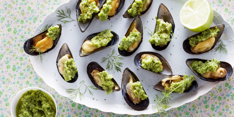 Mosselen met tuinbonenpesto