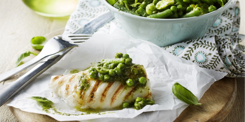 Bonensalade met gegrilde vis