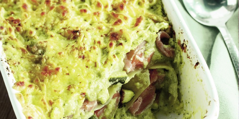 Lasagne met zalm en courgette