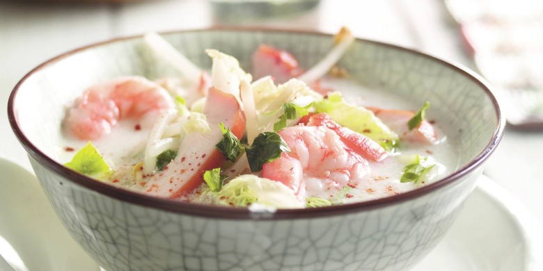 Thaise soep met kip en garnalen