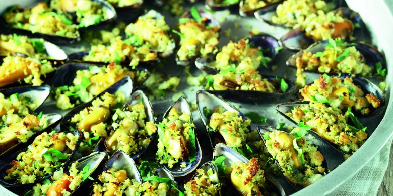 Knapperig gegratineerde mosselen