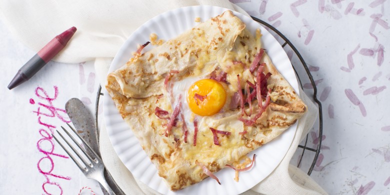 Pannenkoeken galette met ham en spiegelei