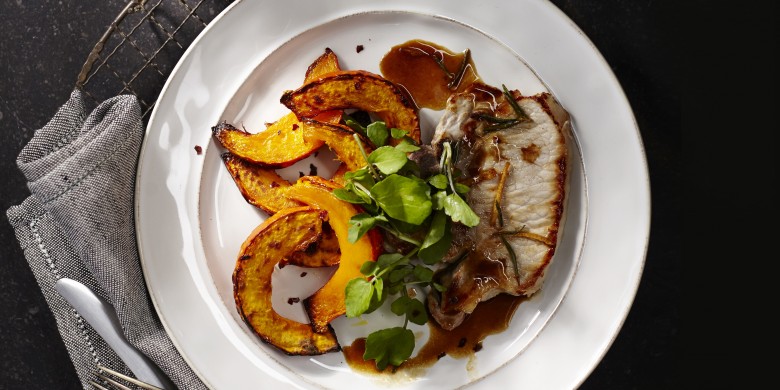 Ribkarbonade met geroosterde pompoen