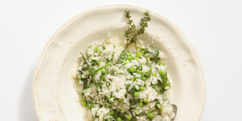 Risotto met spinazie en doperwten