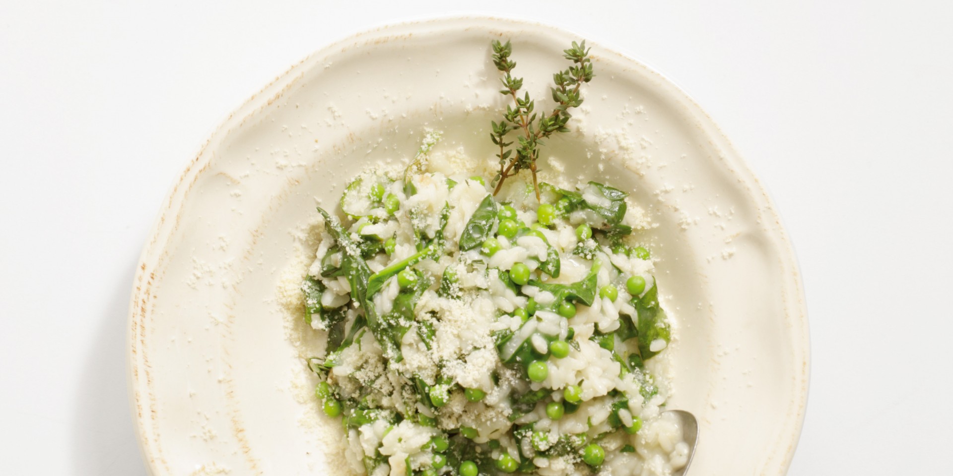 Risotto met spinazie en doperwten