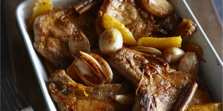 Ribkarbonade met sjalot en sinaasappel