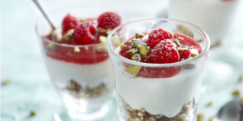 Ricotta met pistachenootjes en frambozen