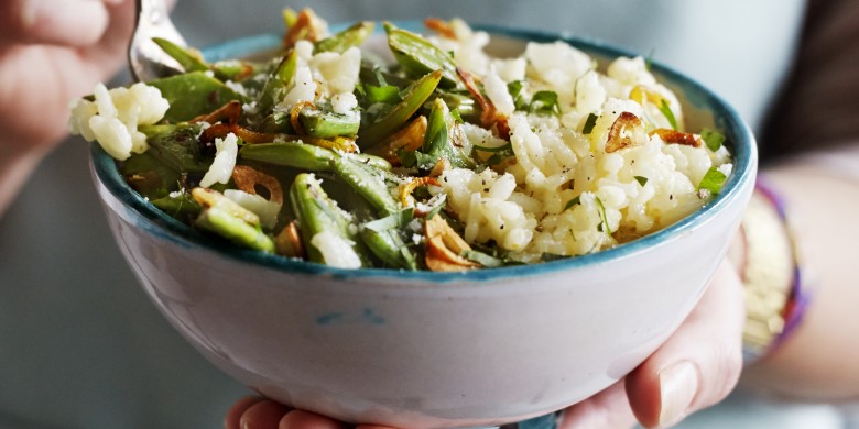 Risotto met snijbonen en knoflook