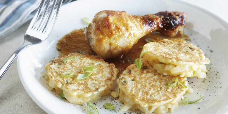 Röstiwafels met drumsticks en abrikozen