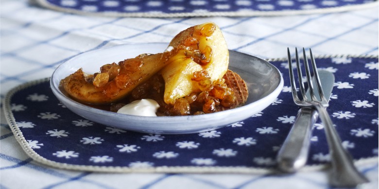 Stroopwafel met gebakken peren