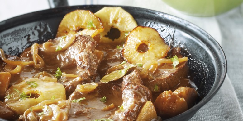 Sukadevlees met koek en appel