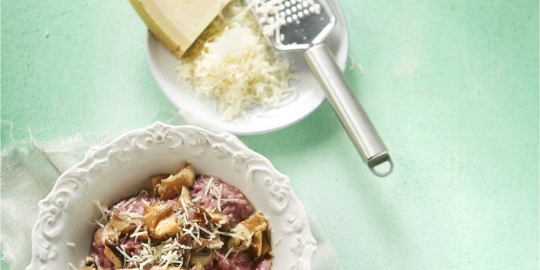 Rodewijnrisotto met paddenstoelen