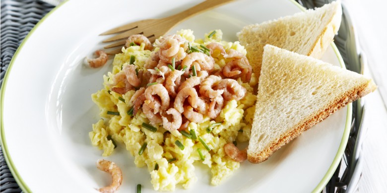 Romige roeromelet met Hollandse garnalen