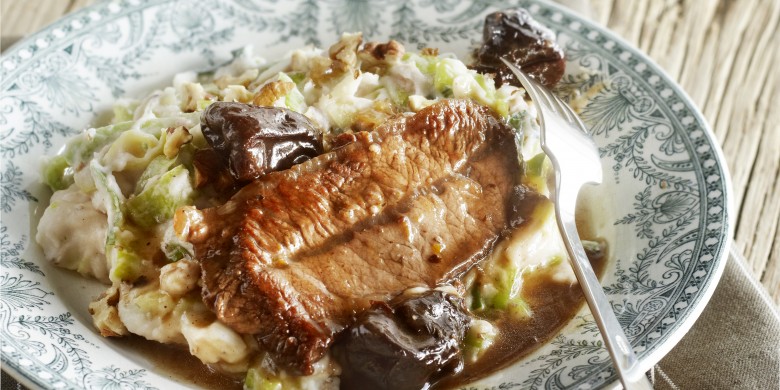 Sukade met pruimen op preistamppot