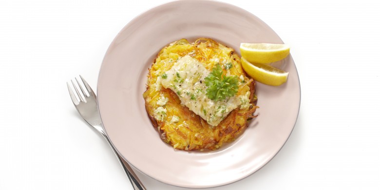 Witvis met wortel-preirösti