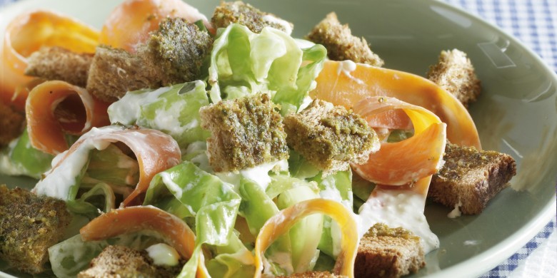 Wortel en spitskool met kruidencroutons