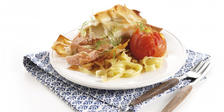 Zalmpakketje met geroosterde tomaten