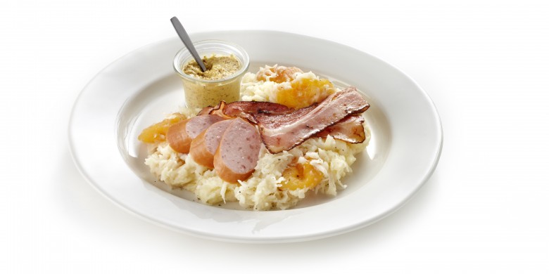 Zuurkool met abrikozen en katenspek