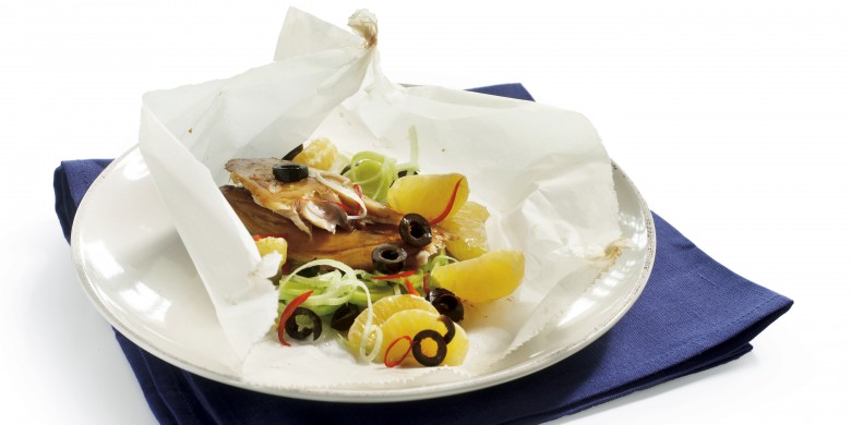 Makreel met prei en peper uit de oven