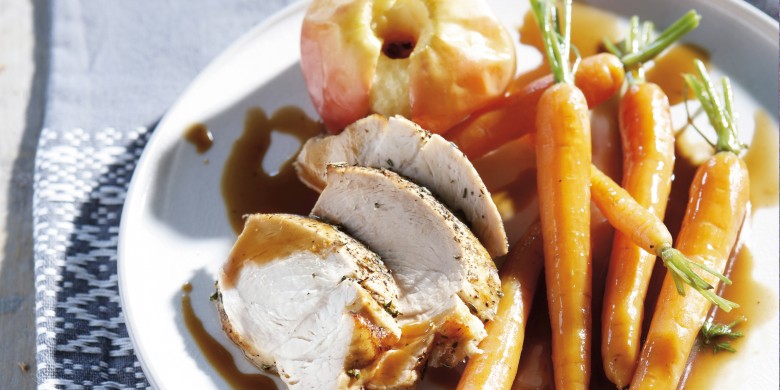 Fricandeau met appel en gekonfijte bospeen