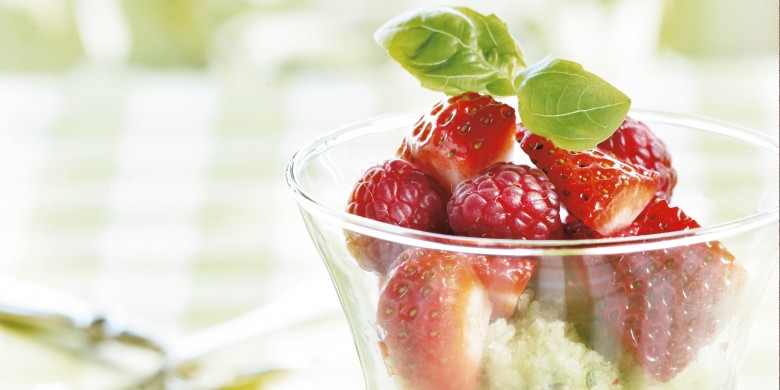 Basilicumsorbet met zomerfruit