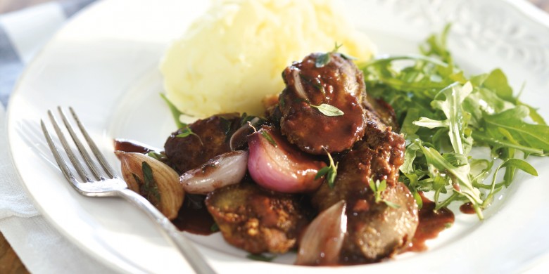 Kippenlevertjes in rode wijn