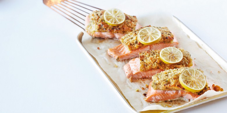 Zalm met bieslook-mosterdpanade