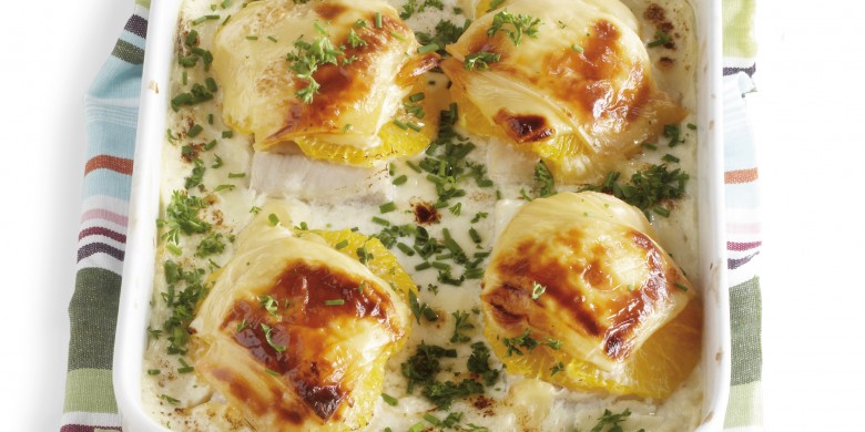 Vis uit de oven met sinaasappel en kaas