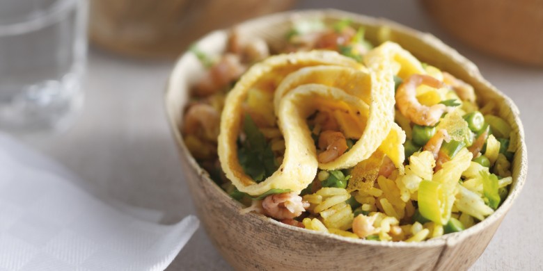 Thaise rijstschotel met garnalen