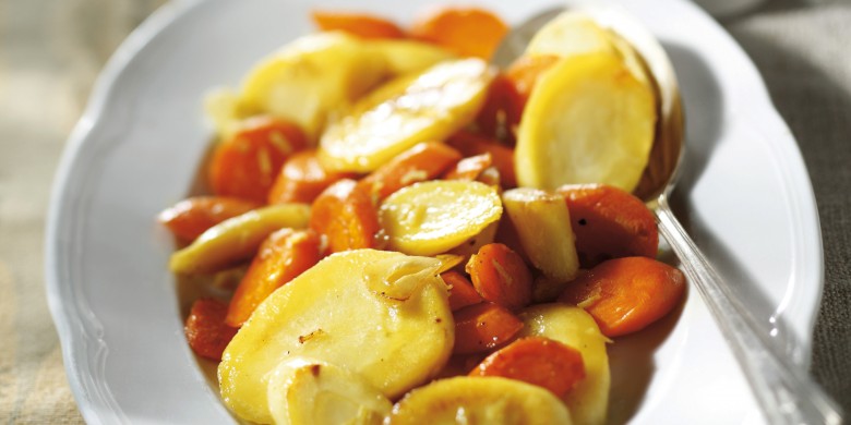 Roergebakken winterpeen en pastinaak met gember