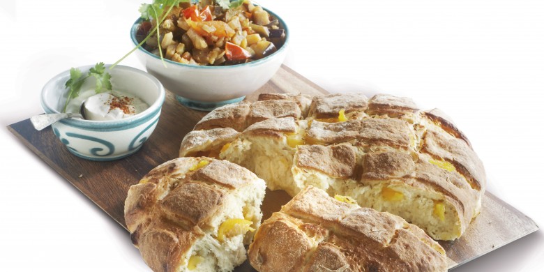 Deelbrood met aubergineschotel