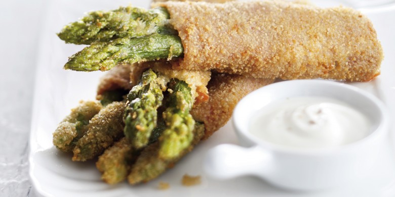 Krokante asperges met ham