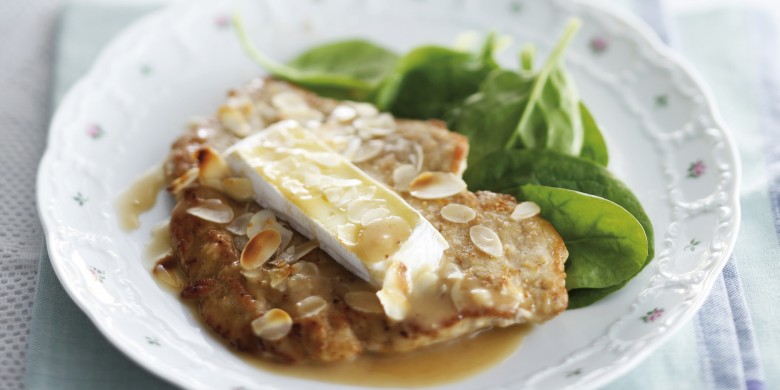 Schnitzel met camembert, honing en witte wijn