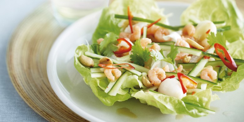 Salade met lychees en garnalen
