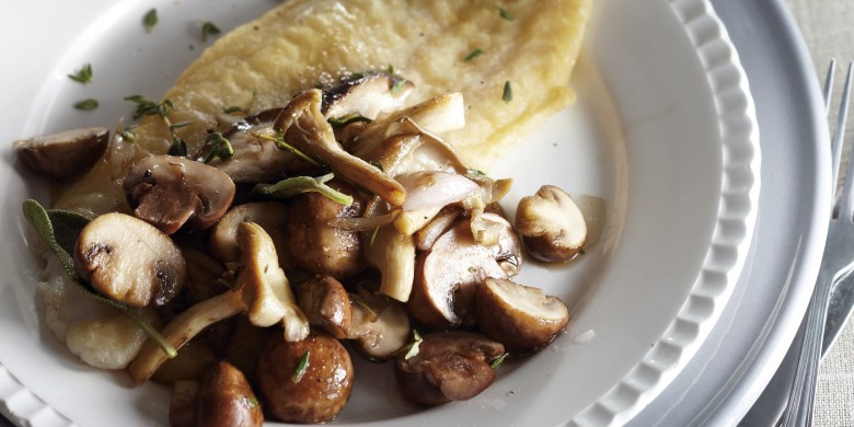 Claressefilet met geroerbakte paddenstoelen