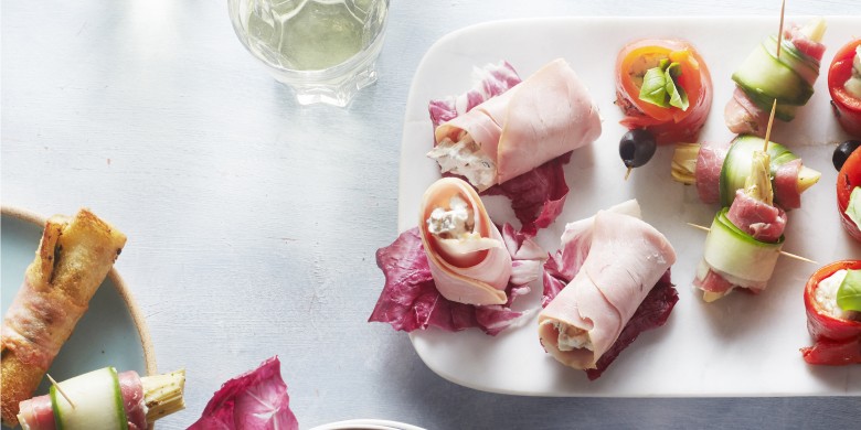 Boerenhamrolletjes met ricotta en kruidige champignons