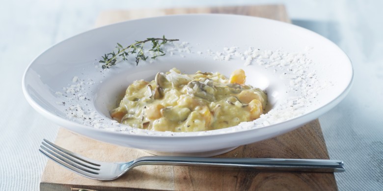 Risotto met paddenstoelen en pompoen
