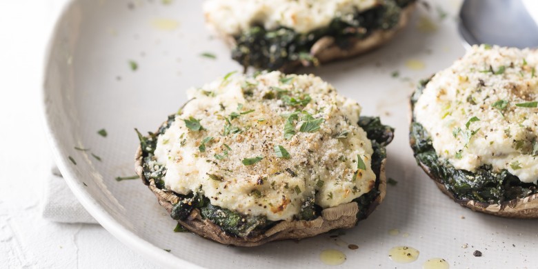 Portobello met spinazie, ricotta en knapperig broodkruim