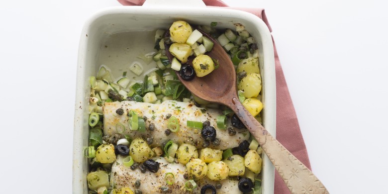 Tilapia met krieltjes, kappertjes en olijven