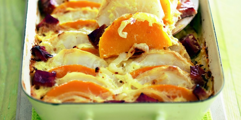 Ovenschotel met knolselderij en pompoen