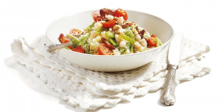 Stamppot snijbonen, witte bonen en tomaat