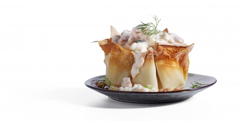 Visragout met zalm en garnalen