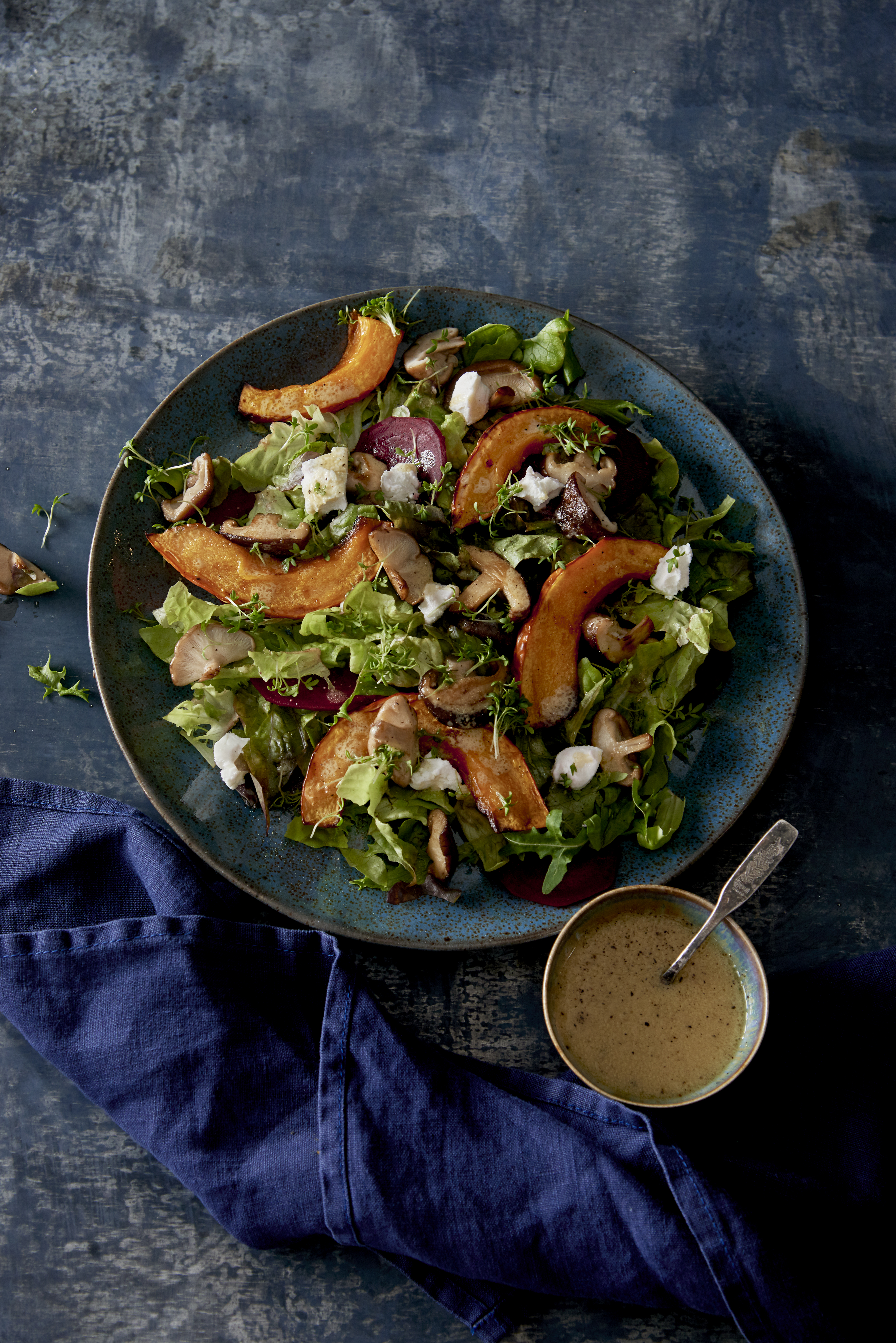 Herfstsalade met geroosterde pompoen en shiitake