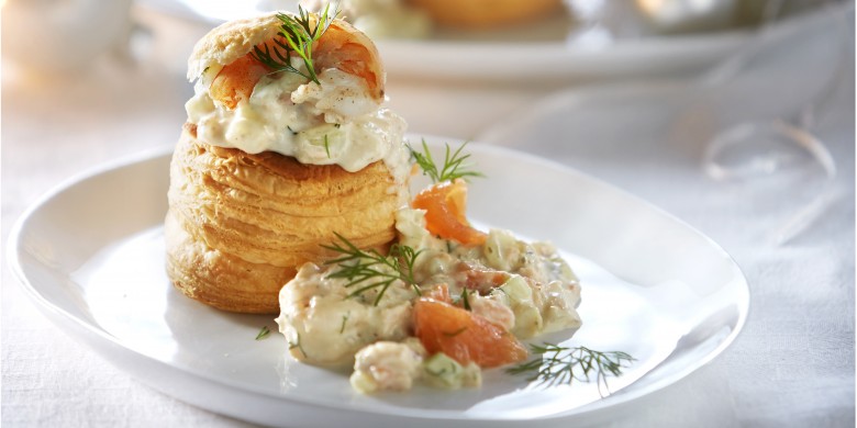 Pasteitje met zalm en garnalen