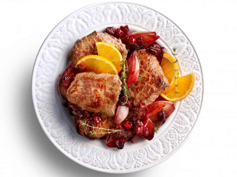 Biefstuk met gekonfijte sjalotjes en cranberry's