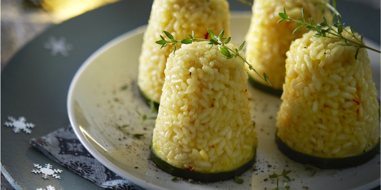 Saffraanrisotto-timbaaltjes