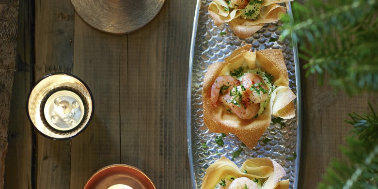 Filobakjes met garnalen en limoen-avocadocrème